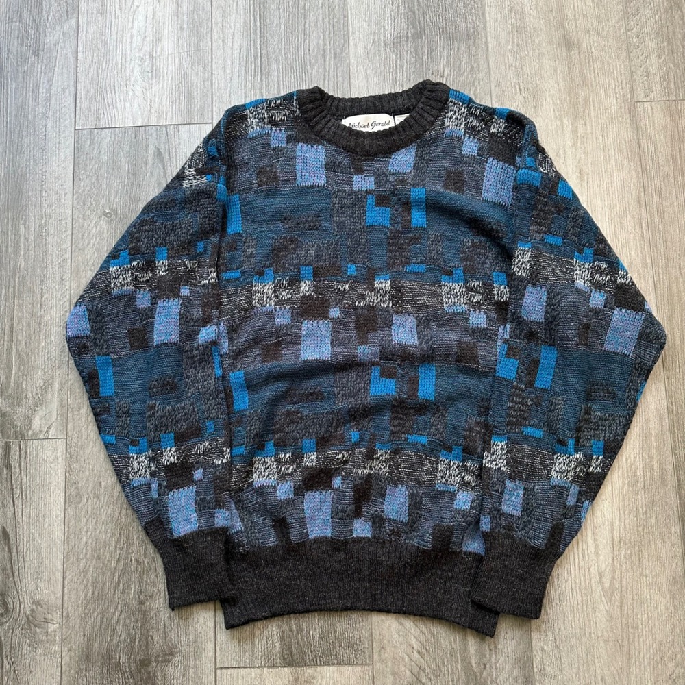 Y2K Michael Gerald Blue Black Knit Sweater L mens